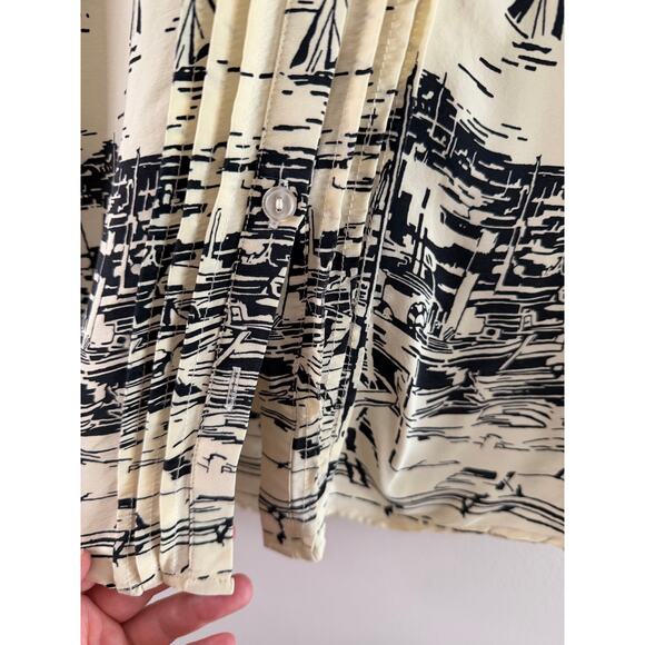 ASO Gossip Girl Blair Waldorf Parker Silk Sailboat Pleated Button Blouse Rare L - Picture 7 of 10